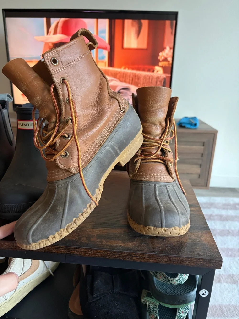 L.L. Bean Brown Leather and Gray Duck Boots for Women